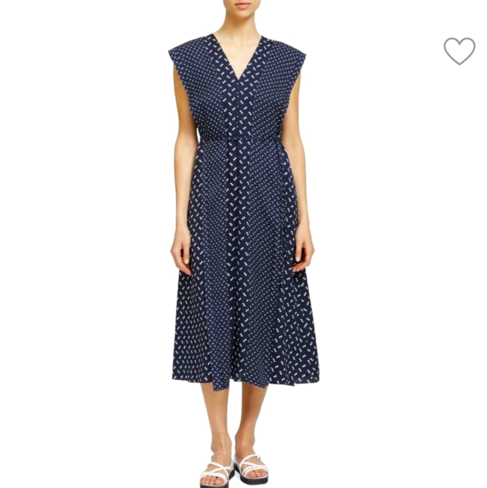 THEORY V-Neck Ruffle Midi Silk Dress Size P NWT
